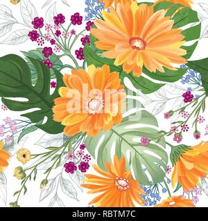 Florale nahtlose Muster. Garten Blume Sommer Hintergrund. Stock Vektor