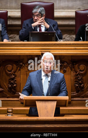 Lissabon, Portugal. 11 Jan, 2019. Ministerpräsident Antonio Costa spricht bei der Eröffnung in der ersten 14-tägig Debatte des Jahres. Credit: SOPA Images Limited/Alamy leben Nachrichten Stockfoto