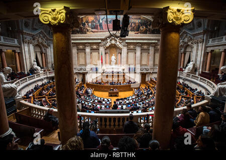 Lissabon, Portugal. 11 Jan, 2019. Eine allgemeine Ansicht der Versammlung der Republik bei der Eröffnung in der ersten 14-tägig Debatte des Jahres. Credit: SOPA Images Limited/Alamy leben Nachrichten Stockfoto