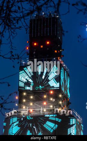Plovdiv, Bulgarien. 11 Jan, 2019. Tower für die show Plovdiv 2019 auf dem zentralen Platz der Stadt. Plovdiv Europäische Kulturhauptstadt 2019. Credit: Deyan Georgiev/Alamy leben Nachrichten Stockfoto