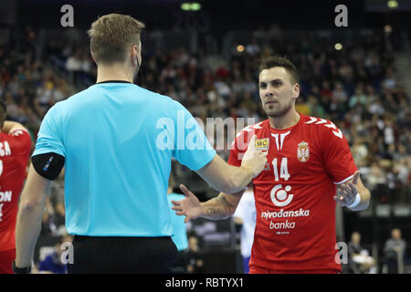 Berlin, Deutschland. 11 Jan, 2019. Bogdan Radivojevic (Serbien) während der IHF Männer Wm 2019: Gruppe A handball Match zwischen Serbien und Russland am 11. Januar 2019 in der Mercedes-Benz Arena in Berlin, Deutschland - Foto Laurent Lairys/DPPI Credit: Laurent Lairys/Agence Locevaphotos/Alamy leben Nachrichten Stockfoto