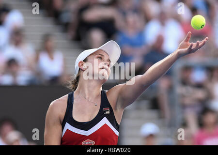 Der Sydney Olympic Park, Sydney, Australien. 12 Jan, 2019. Sydney International Tennis; Ashleigh Barty von Australien wirft den Ball, bevor in der Endrunde der Frauen gegen Petra Kvitova der tschechischen Republik Kredit dienen: Aktion plus Sport/Alamy leben Nachrichten Stockfoto