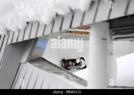 12 Januar 2019, Bayern, Schönau am Königssee: Zwei-mann Bob, Frauen, Kunsteisbahn am Königssee: Belgische bobsledders Eine Vannieuwenhuyse und Sara Aerts in Aktoin Foto: Tobias Hase/dpa Stockfoto