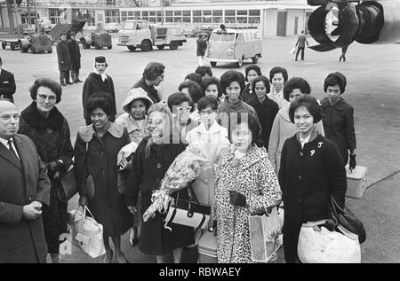 Aankomst 20 verpleegsters uit Manilla op Schiphol, aankom Bestanddeelnr verpleegsters, 917-0791. Stockfoto