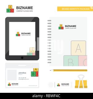 Alphabete Blöcke Business Logo, Registerkarte App, Tagebuch PVC-Employee Card und USB-Marke stationären Package Design Vector Template Stock Vektor