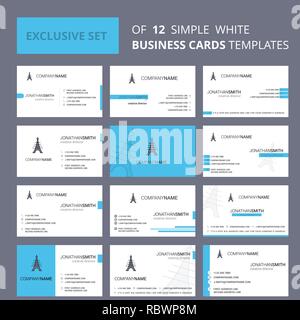 Set mit 12 Eiffelturm Creative Business Card Template. Editierbare kreative logo und Visitenkarte Hintergrund Stock Vektor