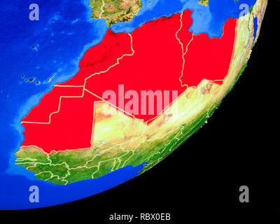 Maghreb auf dem Planeten Erde mit Ländergrenzen und sehr detaillierte Planeten Oberfläche. 3D-Darstellung. Elemente dieses Bild von der NASA eingerichtet. Stockfoto