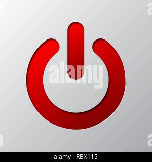 Papier Kunst der roten Netzschalter isoliert. Vector Illustration. Netzschalter Symbol ist aus Papier geschnitten. Stock Vektor