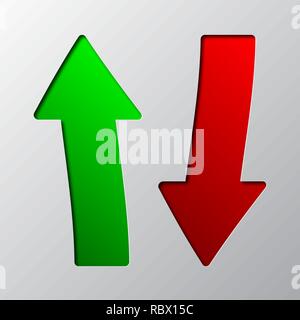 Paper Art der roten und grünen Pfeilen isoliert. Vector Illustration. Pfeile aus Papier geschnitten. Stock Vektor