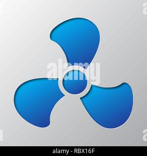 Paper Art des blauen Lüfter Symbol isoliert. Vector Illustration. Ventilator Symbol ist aus Papier geschnitten. Stock Vektor