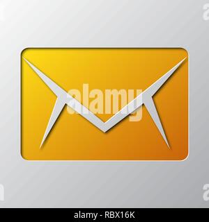 Paper Art des gelben Umschlag oder per e-Mail Symbol, isoliert. Vector Illustration. Briefsymbol aus Papier geschnitten. Stock Vektor