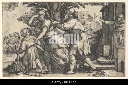 399037 Abraham weg senden Hagar und Ismael - Abraham Hält ein Schiff wie Hagar und Ismael stride vor ihm, aus der Serie "Die Geschichte von Abraham' Stockfoto