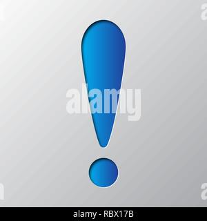 Paper Art des blauen Ausrufezeichen isoliert. Vector Illustration. Ausrufezeichen ist aus Papier geschnitten. Stock Vektor