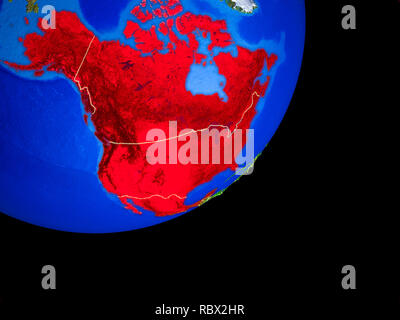 NAFTA-Mitglied staaten auf dem Planeten Erde mit Ländergrenzen und sehr detaillierte Planeten Oberfläche. 3D-Darstellung. Elemente dieses Bild durch NAS eingerichtet Stockfoto