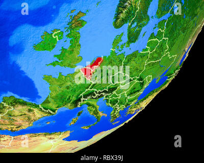 Benelux Union auf dem Planeten Erde mit Ländergrenzen und sehr detaillierte Planeten Oberfläche. 3D-Darstellung. Elemente dieses Bild von der NASA eingerichtet. Stockfoto