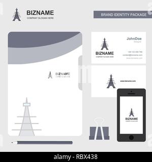 Eiffelturm Business Logo, Ordnerdeckel Visitenkarte und Mobile App Design. Vector Illustration Stock Vektor