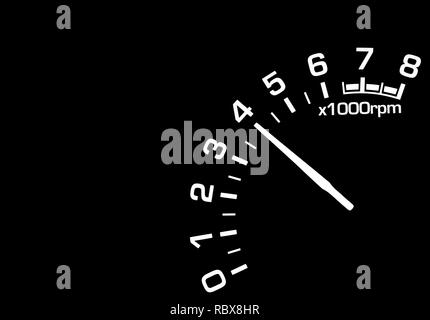 Innenraum Armaturenbrett Details mit der Instrumententafel. Dashboard closeup mit sichtbaren Tachometer. Tageskilometerzähler, Drehzahlmesser. Von Autoteilen. Schwarz und Weiß Stockfoto