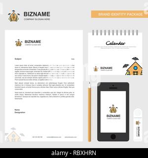 Hunted house Business Briefkopf, Kalender 2019 und Mobile App Design vector Template Stock Vektor