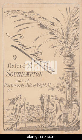 Viktorianische Werbung CDV (Carte de Visite) zeigen die Illustration und Kalligraphie von Lionel Bartram, 9 Oxford Street, Southampton, Hampshire. Stockfoto