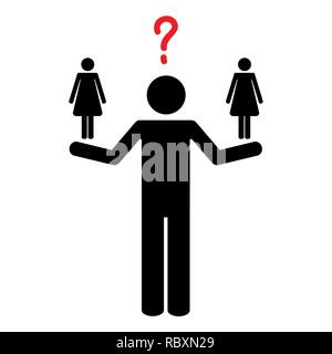 Der Mensch kann sich nicht entscheiden zwischen zwei Frauen Piktogramm Vektor-illustration EPS 10. Stock Vektor