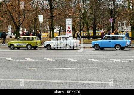 Drei trabi Autos in Berlin. Stockfoto