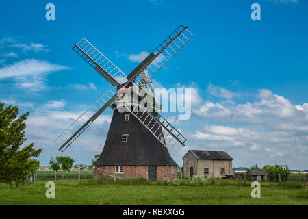 Holländische Windmühle mit Nebengebäude in Rövershagen Stockfoto