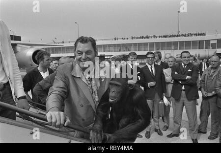 Acteurs Raymond Burr en ex-Tarzan Johnny Weismuller (USA) arriveren op Schiphol, Bestanddeelnr 923-6190. Stockfoto