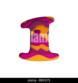 Moderne Papier Kunst der farbigen Nummer Eins. Vector Illustration. Nummer Eins ist aus Papier geschnitten isoliert. Stock Vektor