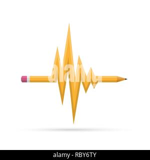 Wellenförmige Bleistift als Symbol der Herzschlag. Vector Illustration. Abstrakte Bleistift auf weißem Hintergrund Stock Vektor