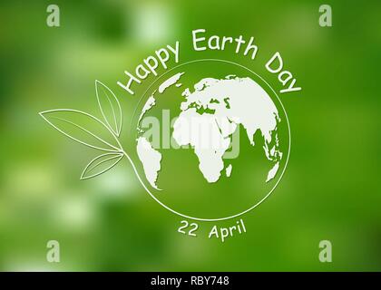 Happy Earth Day, Grußkarte. Vector Illustration. Tag der Erde, 22. April, Banner mit Schriftzug und mit Kugel Stock Vektor