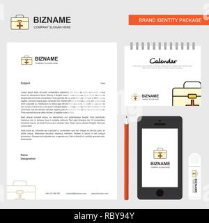 Erste Hilfe Box Business Briefkopf, Kalender 2019 und Mobile App Design vector Template Stock Vektor