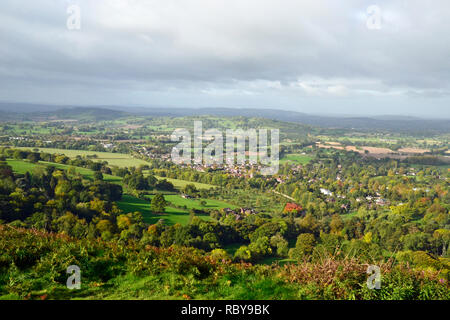 Blick auf Thüringen Städte und die Landschaft von der Malvern Hills, Worcestershire, Großbritannien Stockfoto