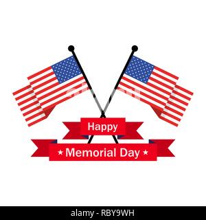 Happy Memorial Day Hintergrund mit Fahnen und Farbband. Vector Illustration. Poster, Grußkarten oder Broschüre Vorlage. Stock Vektor
