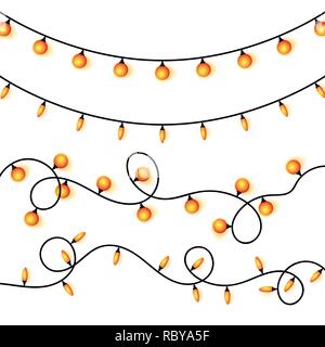 Der leuchtende Girlanden auf weißem Hintergrund. Vector Illustration. Weihnachten leuchtenden Glühbirnen. Stock Vektor