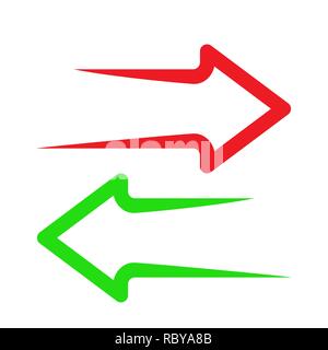 Grüner Pfeil rechts und Pfeil links. Vector Illustration. Satz farbiger Pfeil Symbole Stock Vektor