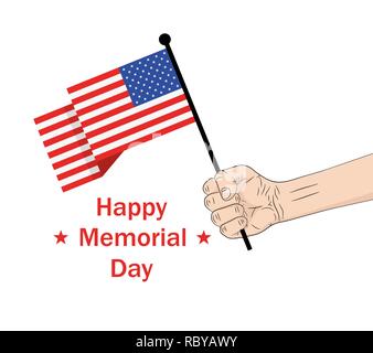 Happy Memorial Day, die Karte oder den Hintergrund. Vector Illustration. USA-Flagge in der Hand. Stock Vektor