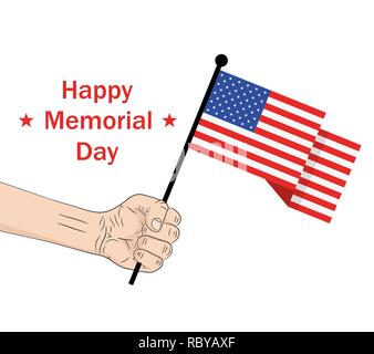 Happy Memorial Day, die Karte oder den Hintergrund. Vector Illustration. USA-Flagge in der Hand. Stock Vektor