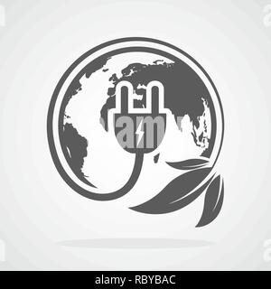 Stecker mit Kabel und Blätter. Vector Illustration. Konzept der grünen Energie. Green Power Konzept. Stock Vektor