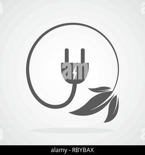 Stecker mit Kabel und Blätter. Vector Illustration. Konzept der grünen Energie. Green Power Konzept. Stock Vektor