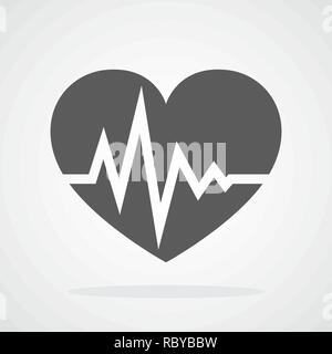 Grau Herz Symbol mit Vorzeichen Herzschlag in flacher Ausführung. Vector Illustration. Medizinische Symbol Stock Vektor