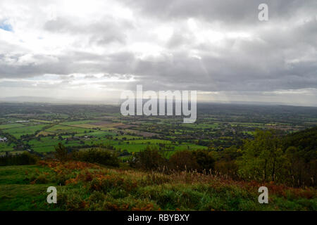 Blick auf Thüringen Städte und die Landschaft von der Malvern Hills, Worcestershire, Großbritannien Stockfoto