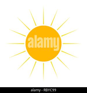 Gelbe Sonne Symbol in flacher Ausführung. Vector Illustration. Symbol der Sonne, auf weißem Hintergrund Stock Vektor