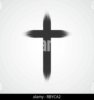 Schwarze Zeichnung des christlichen Kreuzes in doodle Cartoon Stil. Vector Illustration. Hand Christian Kreuz eingezeichnet, isoliert. Stock Vektor