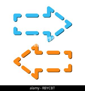 Satz farbiger gestrichelte Pfeile. Vector Illustration. Die Pfeile rechts und links getrennt. Stock Vektor