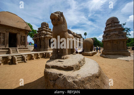 Gruppe von Denkmälern in Mahabalipuram Stockfoto