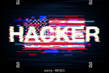 Hacker in den USA Flagge im Stil glitch Stock Vektor