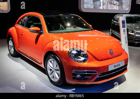 Brüssel - Jan 10, 2018: Volkswagen Beetle Auto an der Brussels Expo Autosalon Motor Show präsentiert. Stockfoto