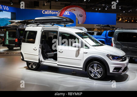 Brüssel - Jan 10, 2018: Volkswagen Caddy Auto an der Brussels Expo Autosalon Motor Show präsentiert. Stockfoto