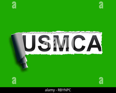 USMCA USA Mexiko Kanada Vereinbarung den Handel. Politische Vertrag und Abkommen von Donald Trump - 3D-Darstellung Stockfoto