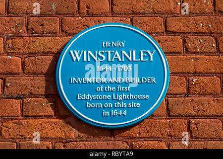 Henry Winstanley, blaue Plakette, Saffron Walden, Uttlesford, Essex, Großbritannien Stockfoto